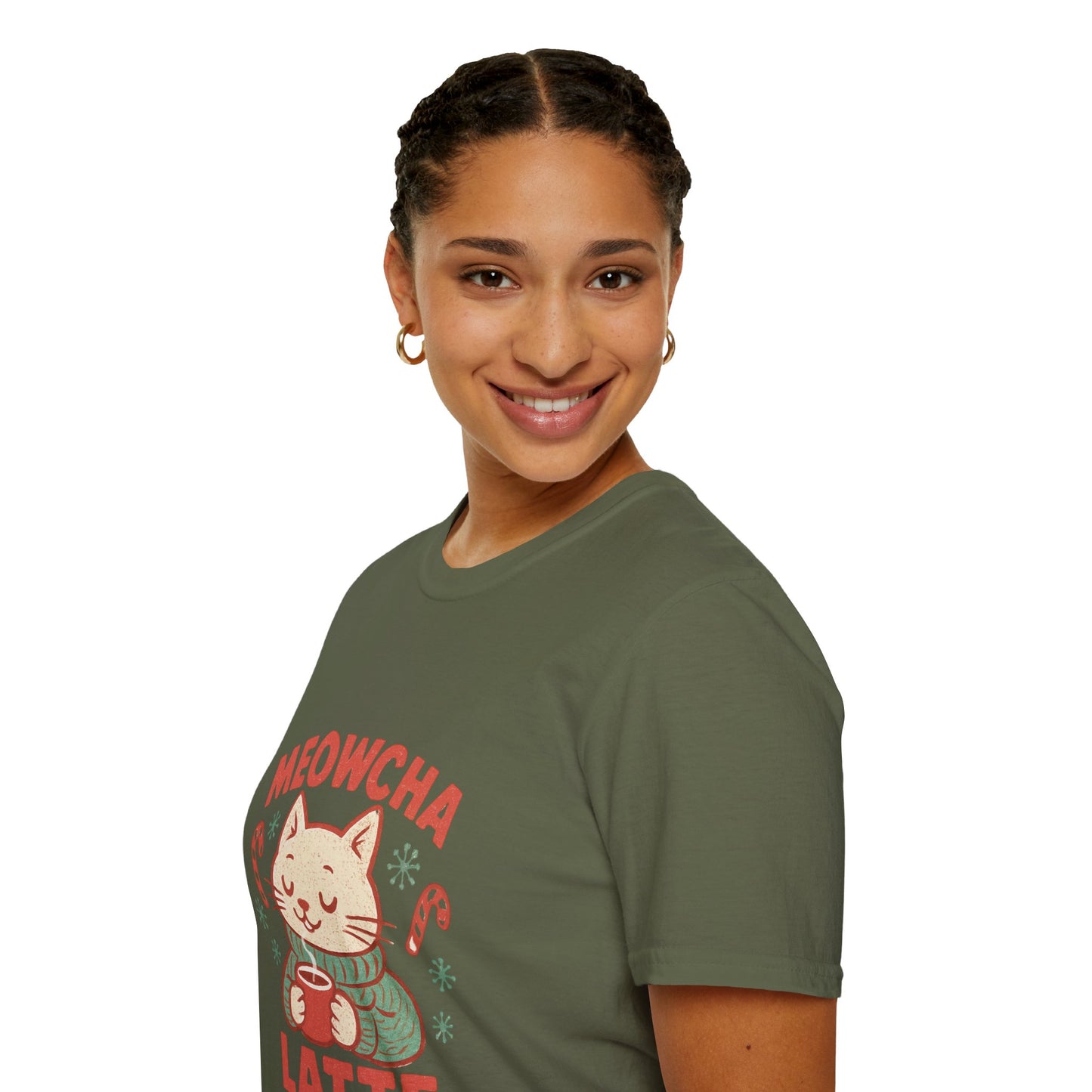 Meowcha Latte | Cozy Cat Christmas Coffee Lover Unisex T-Shirt