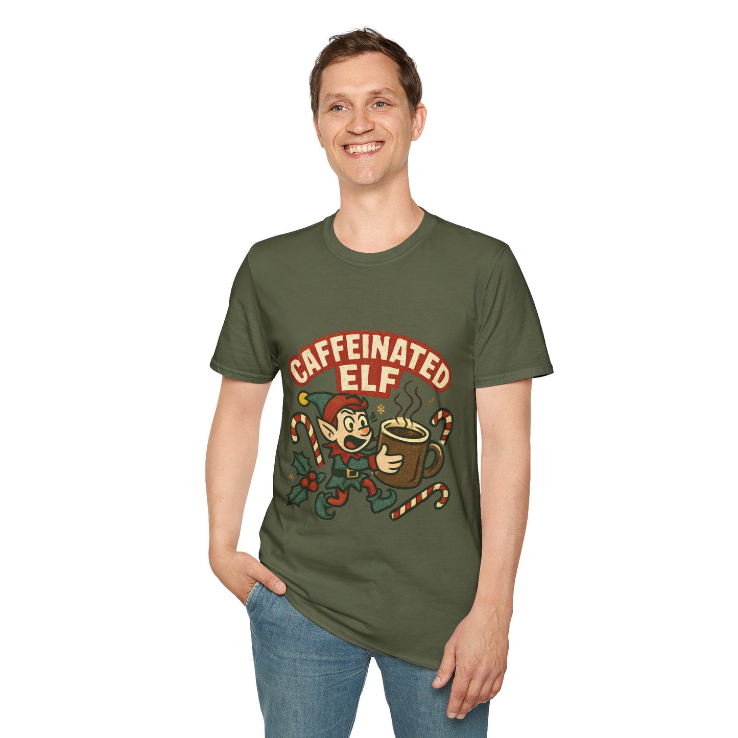 Caffeinated Elf | Funny Christmas Coffee Lover Unisex T-Shirt