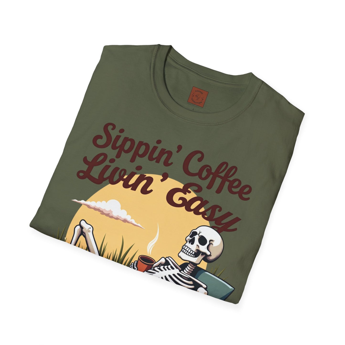 Sippin’ Coffee, Livin’ Easy | Chill Skeleton Coffee Tee