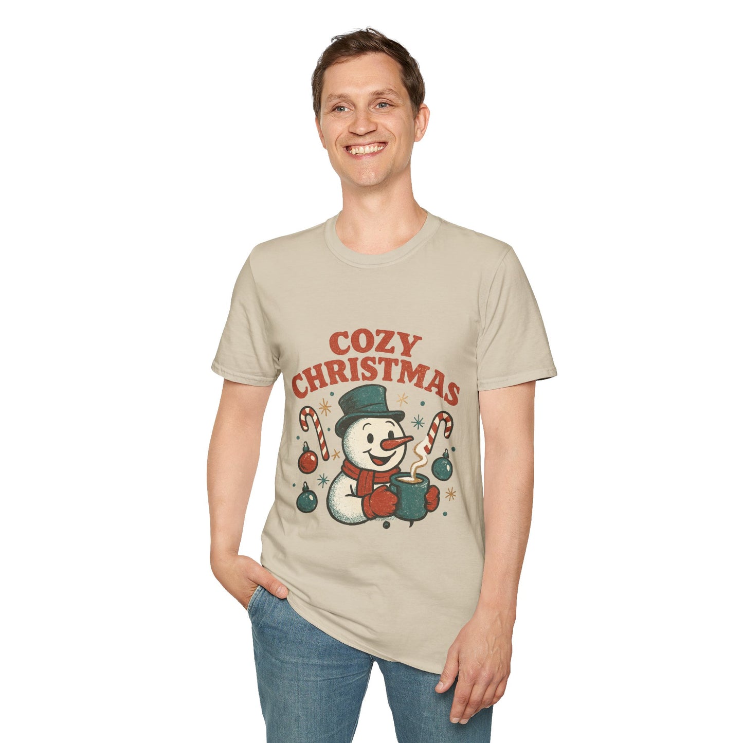 Cozy Christmas | Retro Snowman Coffee Lover Unisex T-Shirt