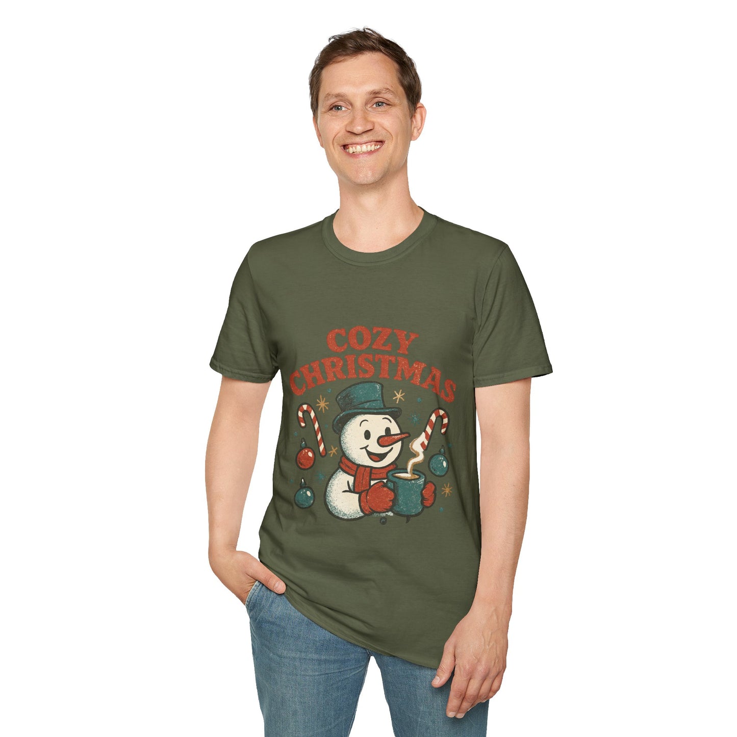 Cozy Christmas | Retro Snowman Coffee Lover Unisex T-Shirt
