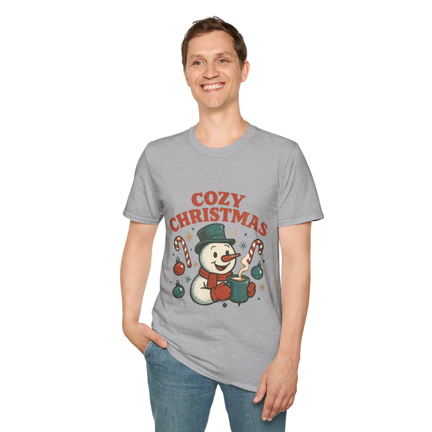 Cozy Christmas | Retro Snowman Coffee Lover Unisex T-Shirt