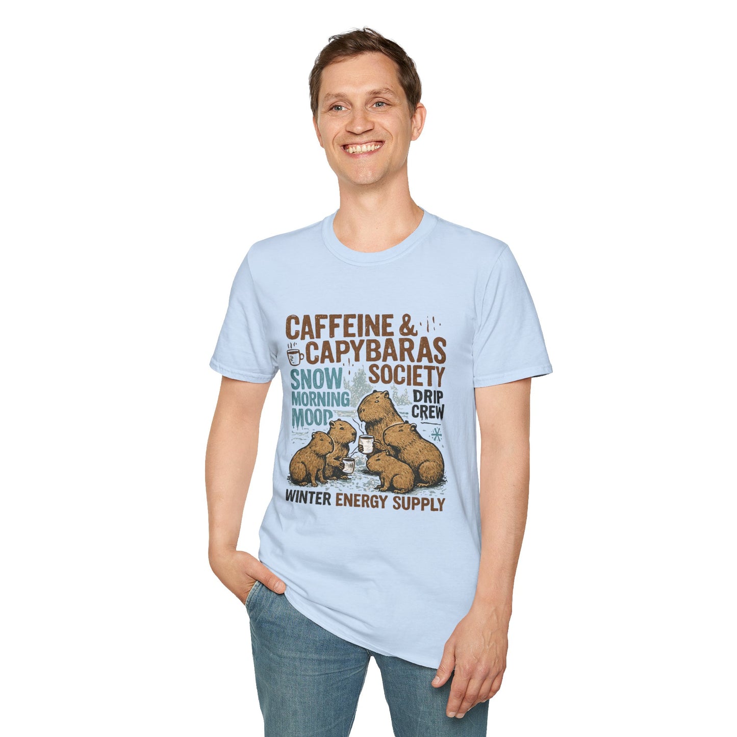 Caffeine & Capybaras Society | Funny Winter Coffee Lover Unisex T-Shirt