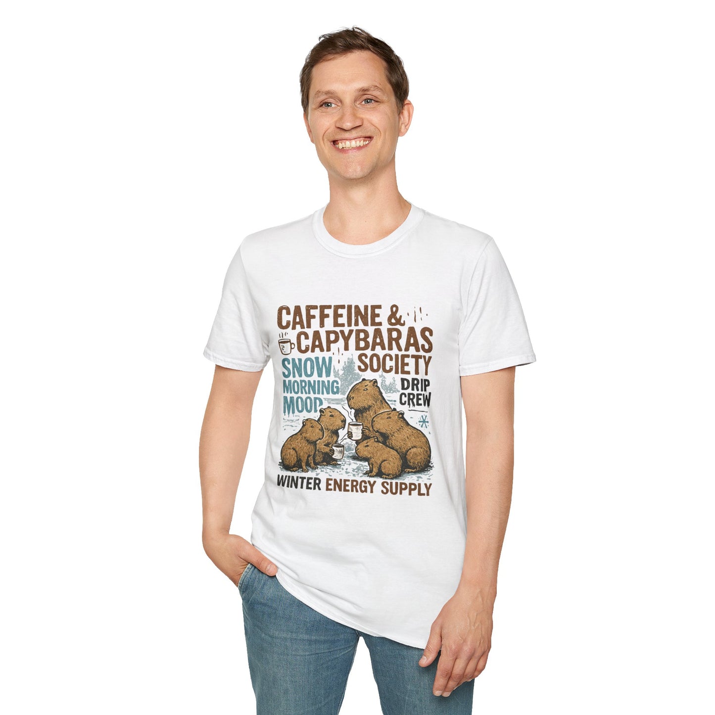 Caffeine & Capybaras Society | Funny Winter Coffee Lover Unisex T-Shirt