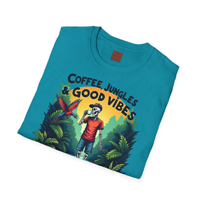 Coffee Jungles & Good Vibes | Funny Skeleton Coffee T-Shirt