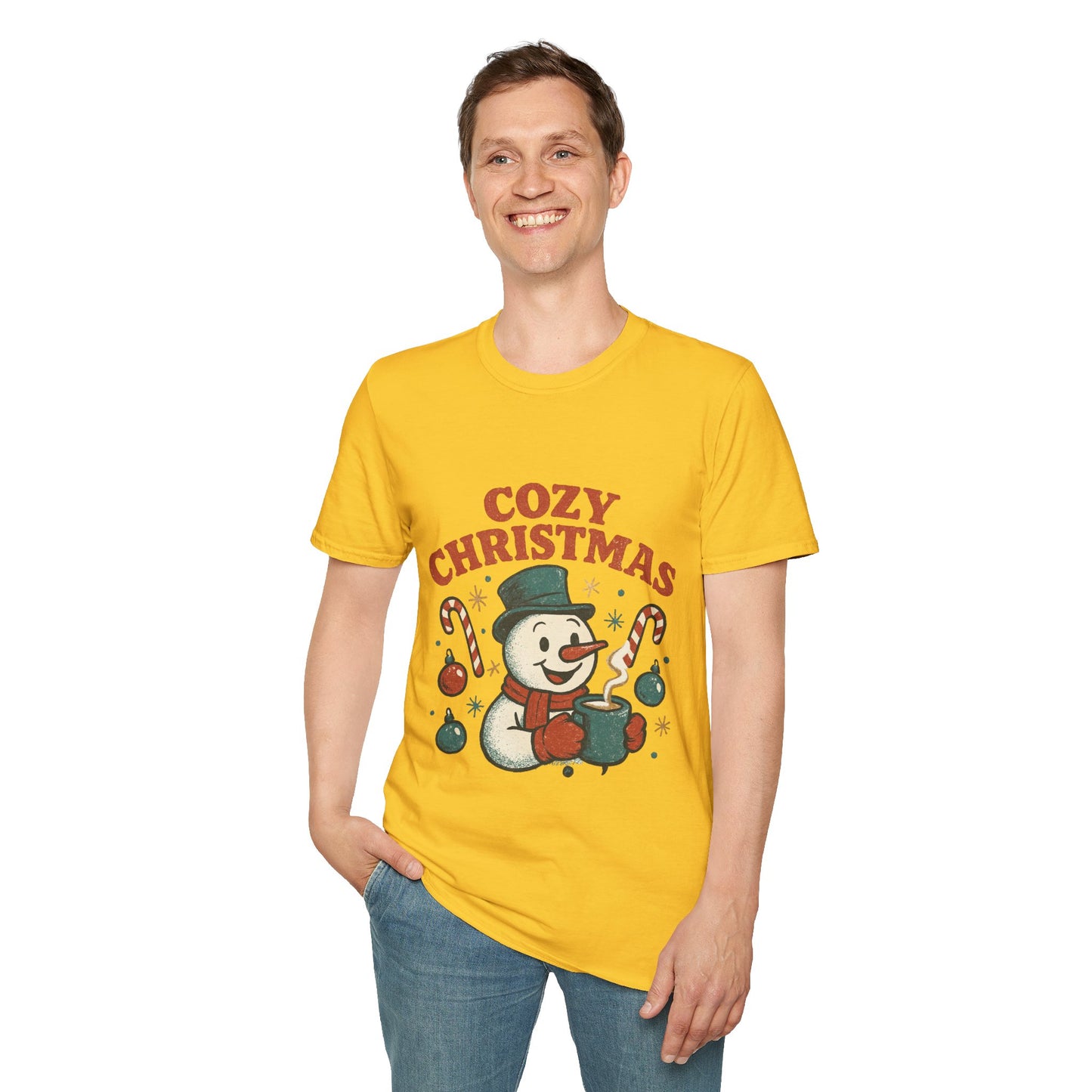 Cozy Christmas | Retro Snowman Coffee Lover Unisex T-Shirt