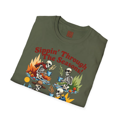 Sippin’ Through the Seasons | Year-Round Coffee Skeleton Tee