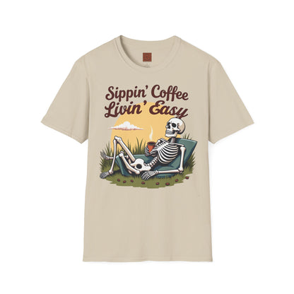 Sippin’ Coffee, Livin’ Easy | Chill Skeleton Coffee Tee
