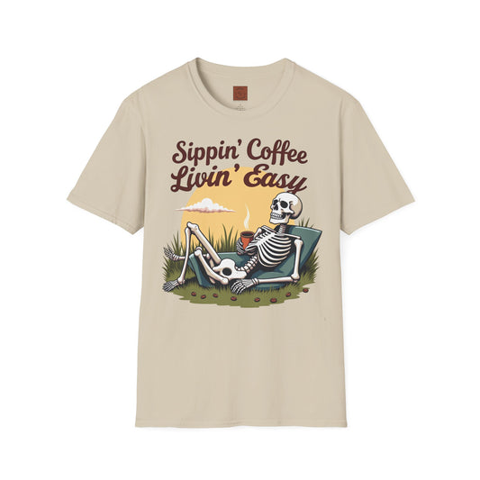 Sippin’ Coffee, Livin’ Easy | Chill Skeleton Coffee Tee
