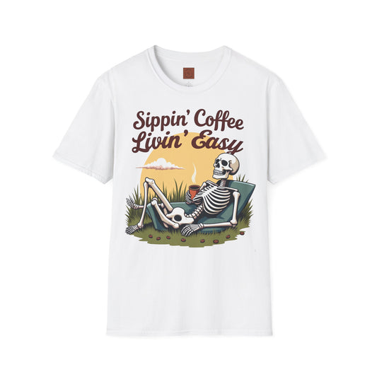 Sippin’ Coffee, Livin’ Easy | Chill Skeleton Coffee Tee