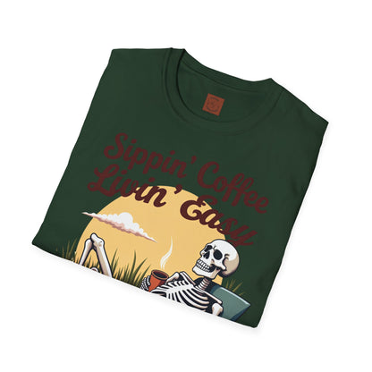 Sippin’ Coffee, Livin’ Easy | Chill Skeleton Coffee Tee