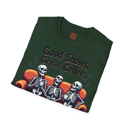 Good Shows, Great Coffee, Best Vibes | Skeleton Chill Crew Tee