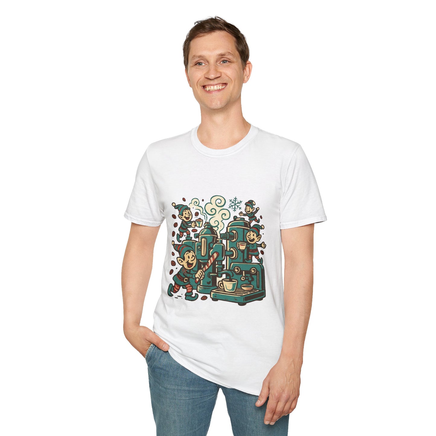Elf Espresso Factory | Funny Christmas Coffee Lovers Unisex T-Shirt