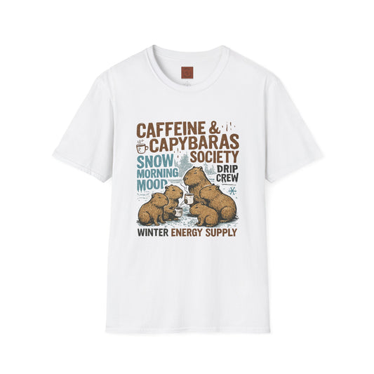 Caffeine & Capybaras Society | Funny Winter Coffee Lover Unisex T-Shirt